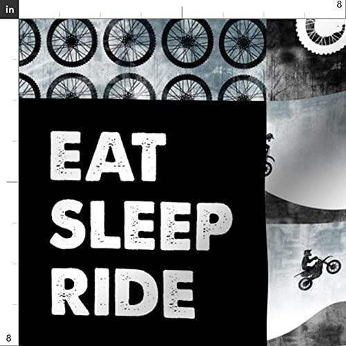 Eat Sleep Ride Motocross Dirt Bike Printed Minky Fabric by The Yard - Soft Plush Quilt Backing & Baby Blanket Material for Sewing, DIY Projects, Nursery Decor & Motorcycle Enthusiast Gifts