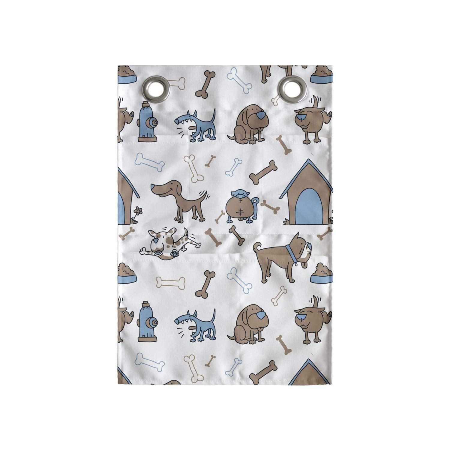 Ambesonne Dog Themed Hanging Pocket Organizer - Cartoon Style Bones & Friendly Animals Print, 14