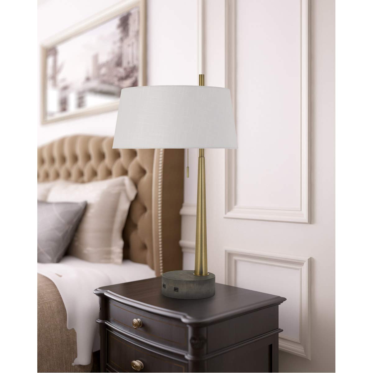 Cal Rovigo Modern Metal/Wood Desk Lamp with 2 USB Charging Ports & Pull Chain Switch - Adjustable Office Lighting for Home, Study, or Workspace (Model: CALBO-2894DK)