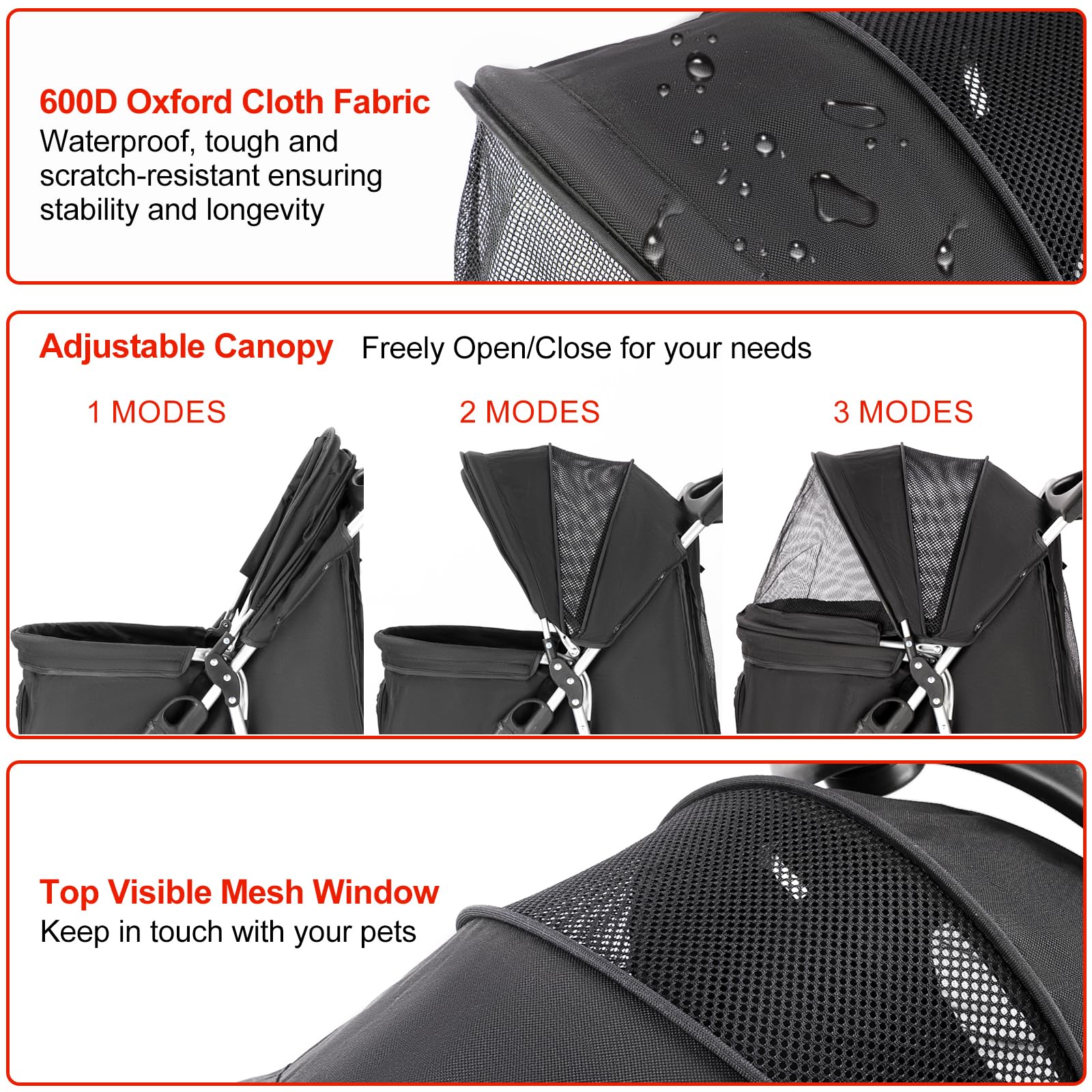 Premium Folding Pet Stroller for Small & Medium Dogs & Cats - 4-Wheel Jogger with Cup Holder & Storage Basket (Black) | Perfect for Outdoor Walks, Shopping Trips & Vet Visits