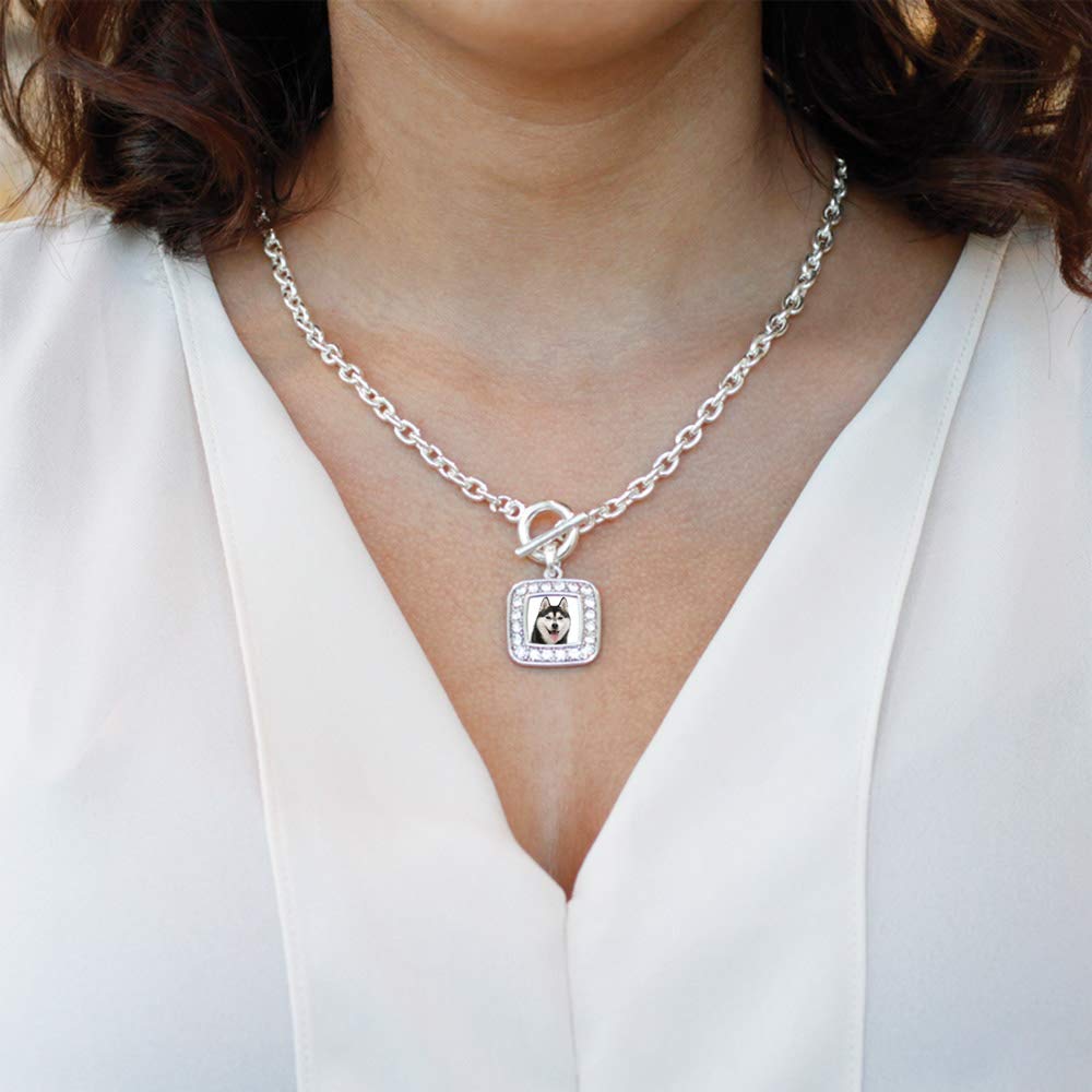 Inspired Silver - 18 Inch Sterling Silver Square Charm Necklace with Cubic Zirconia for Women | Elegant Everyday Jewelry & Gift for Birthday, Anniversary