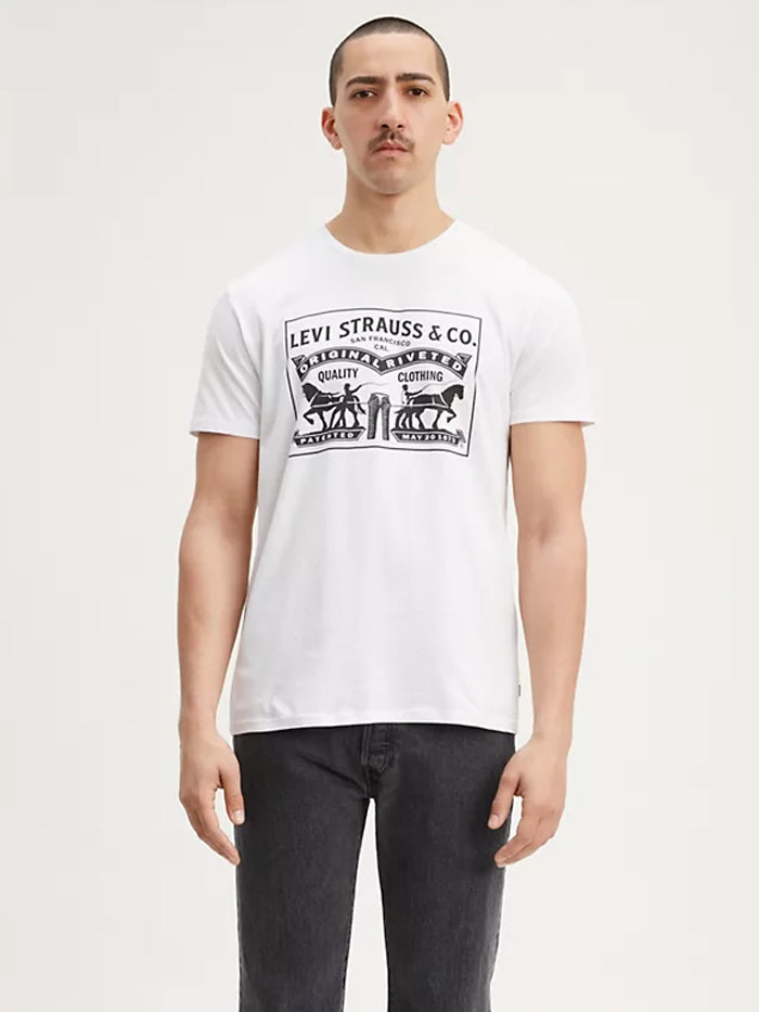 Levi's Men's Two Horse Pull Graphic Tee Shirt - White Cotton Short Sleeve Casual T-Shirt for Everyday Wear & Street Style Outfits