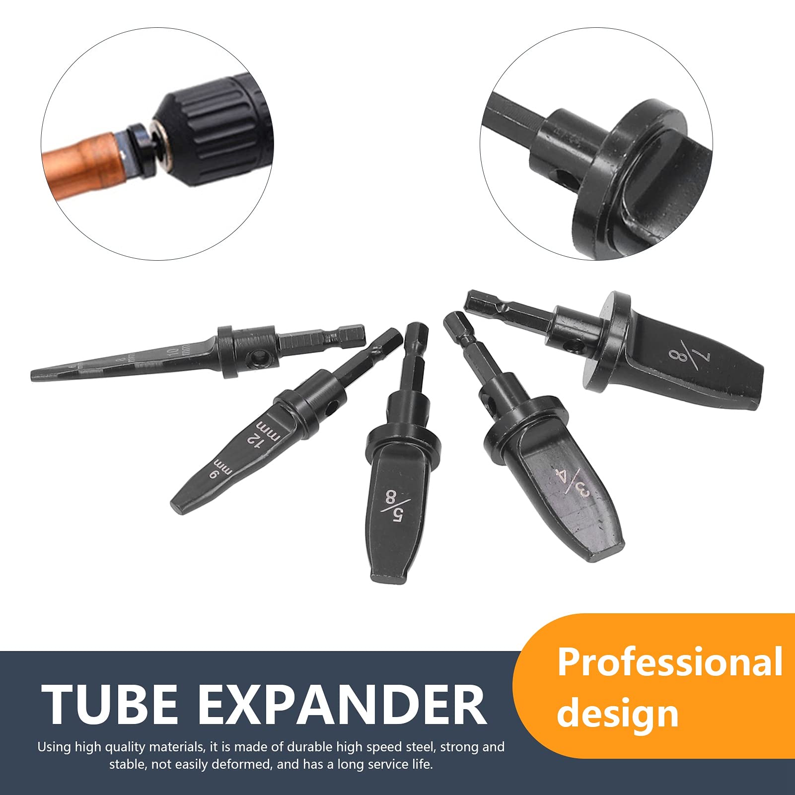 5PCS Swaging Tool Drill Bit Set - Hex Handle & Round Handle Tube Expander for AC Copper Pipe Repair | HVAC Installation & Maintenance Kit for Air Conditioners, Refrigerators & Cooling Systems