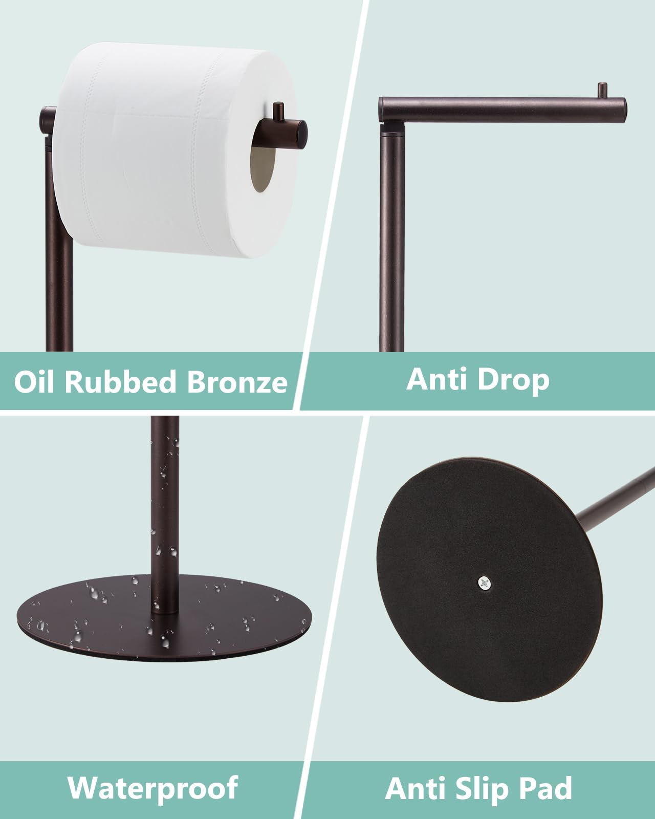 Free Standing Toilet Paper Holder Stand with 4-Roll Reserve - Modern Bathroom Tissue Roll Dispenser in Oil Rubbed Bronze by Housen Solutions - Perfect for Home, Office, and RV Bathroom Organization
