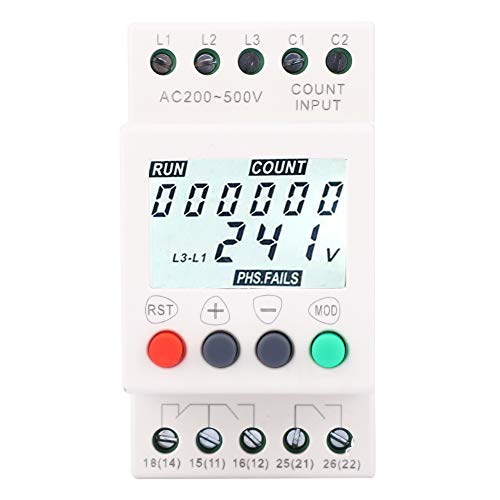Voltage Monitoring Protection Relay with Phase Loss & Failure Protection - DIN Rail Mounted for Air Compressor, Fan & Pump - Industrial Motor Safety Device for HVAC Systems & Power Equipment