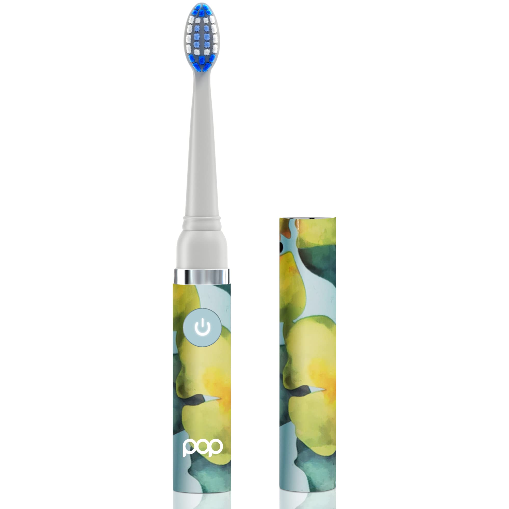 Pop Sonic Electric Toothbrush for Kids & Travel - Blue Watercolor Design, 2 Speed Modes (15,000-30,000 Strokes/Min), Dupont Nylon Bristles, Battery Powered - Perfect for Home, School & Vacation Use