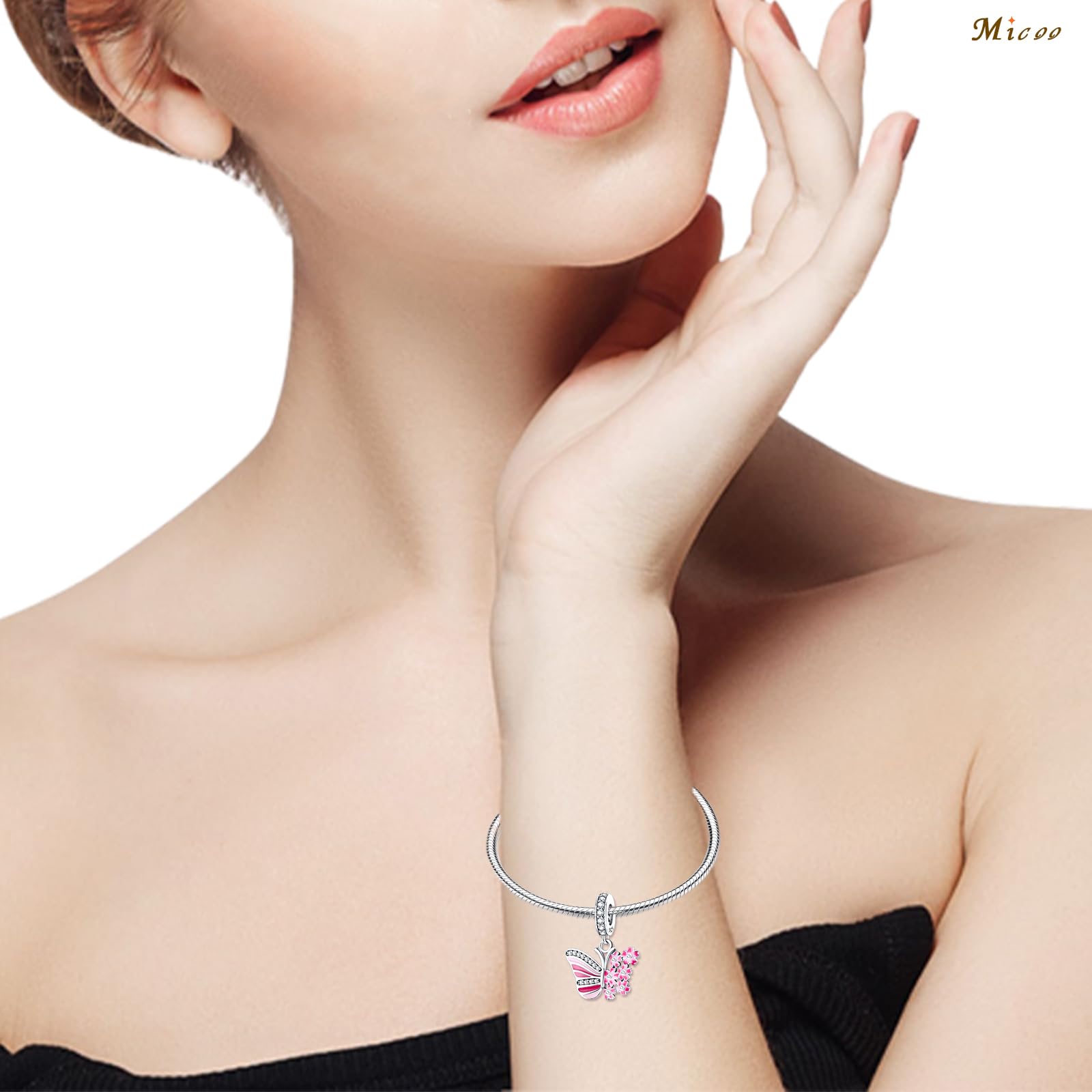 MICOO 925 Sterling Silver Butterfly Music Note Dangle Charm Pendant for Bracelets & Necklaces - Elegant Jewelry Gift for Women - Compatible with Pandora & European Bracelets - Perfect for Birthdays, Anniversaries & Special Occasions