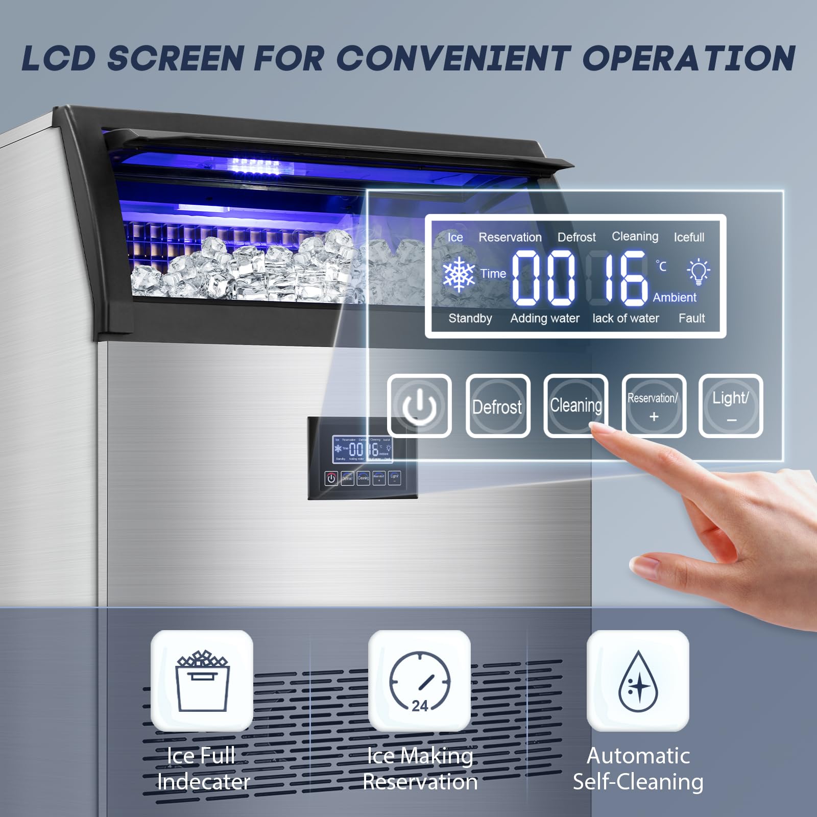 Commercial Ice Maker Machine 360LBS/24H with 80LBS Storage Bin - 126 Ice Cubes Per Batch, Stainless Steel Undercounter or Freestanding Ice Machine for Home Bar, Restaurant, Outdoor Party - Self Cleaning & Energy Efficient