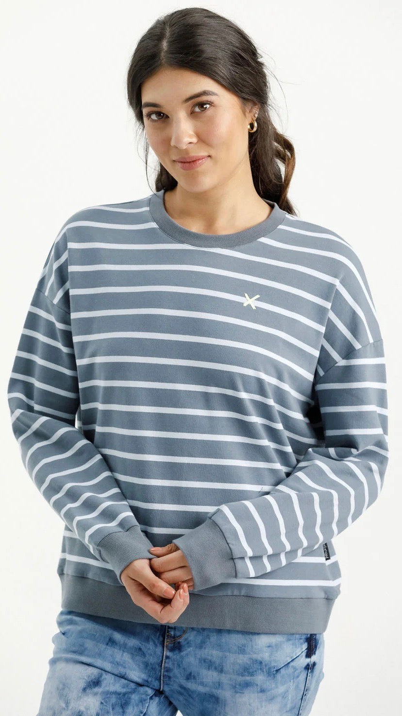 Kayla Crew Stormy Stripe Women's Casual T-Shirt - Soft Cotton Comfort Fit Tee for Everyday Wear, Lounge & Outings