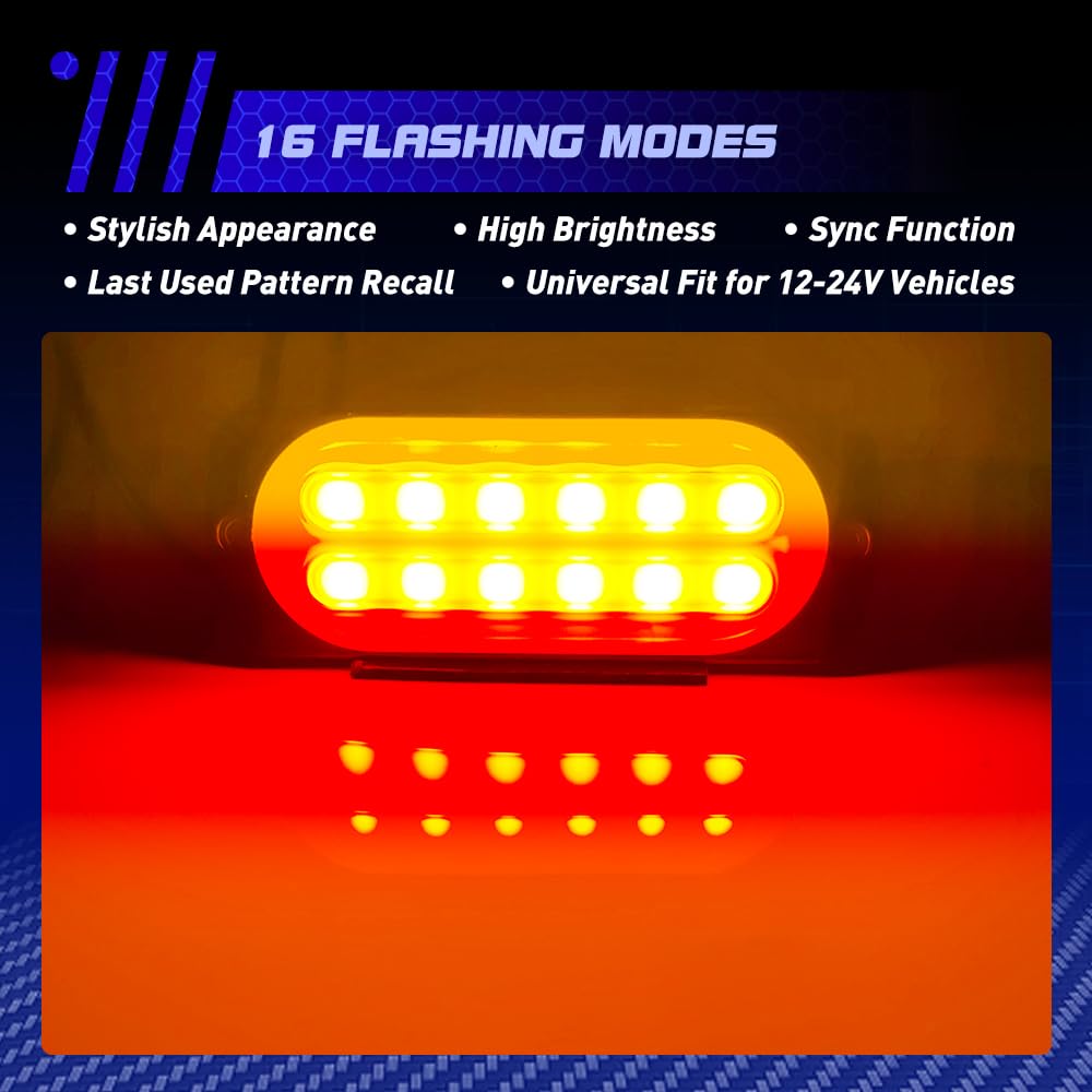 Sidaqi 4PCS 12LED Emergency Strobe Lights - Ultra Slim Surface Mount Flashing Hazard Lights for Vehicles 12-24V (Amber & Red) - Perfect for Trucks, Emergency Vehicles & Construction Safety Warning