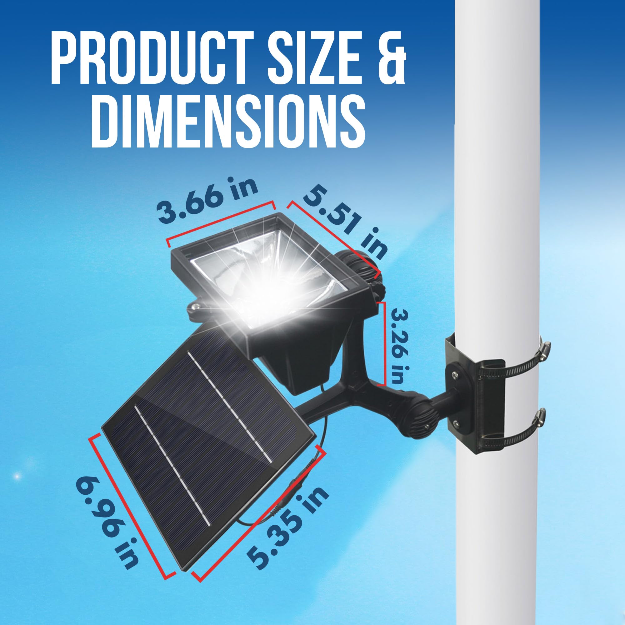 Solar Flag Pole Light - 720 Lumens LED Outdoor Flag Light with Adjustable Clamp (Fits 2