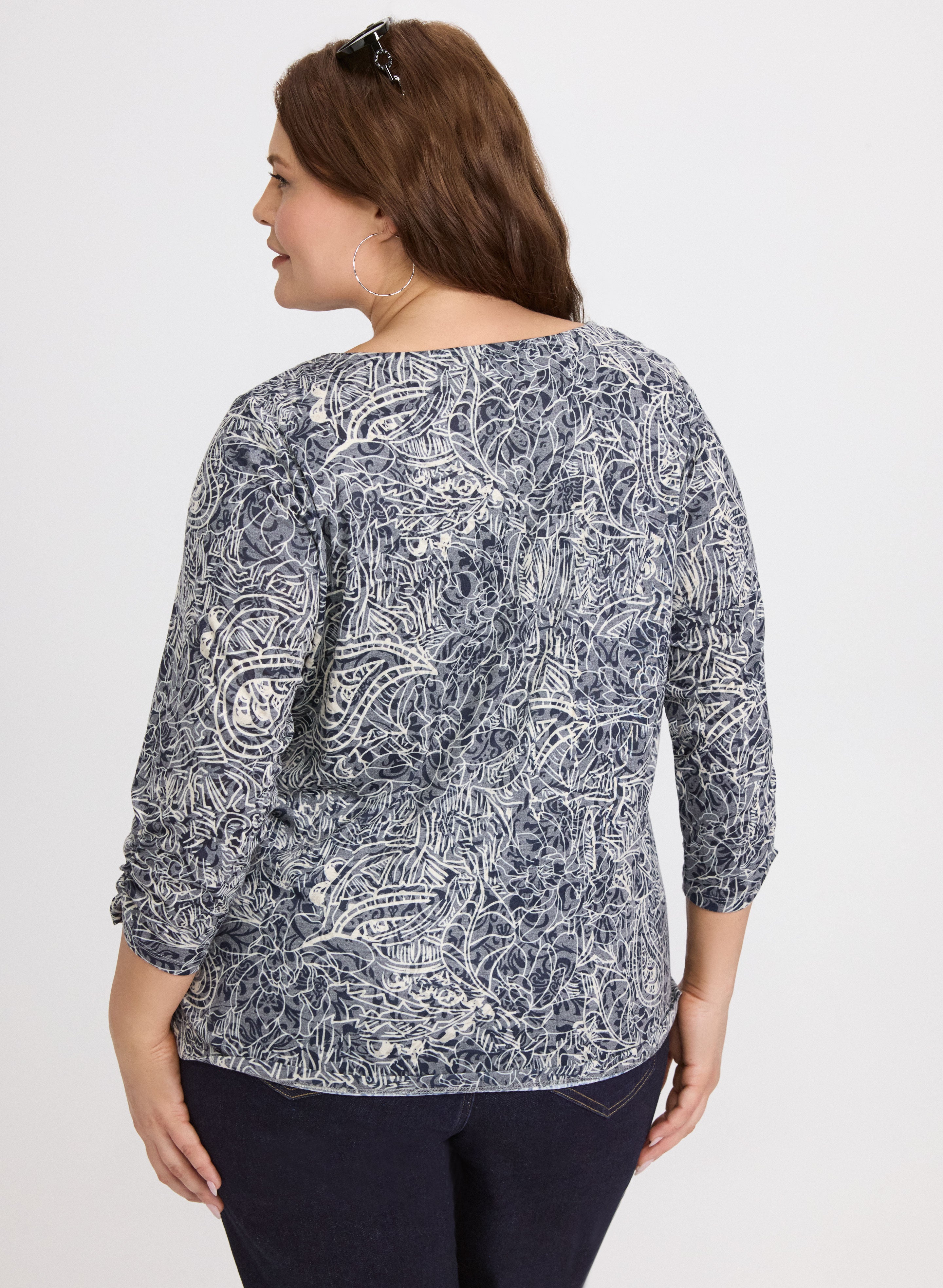 Stylish Embellished Mixed Print Top for Women - Trendy Floral & Geometric Design Blouse - Perfect for Casual Outings, Parties & Office Wear