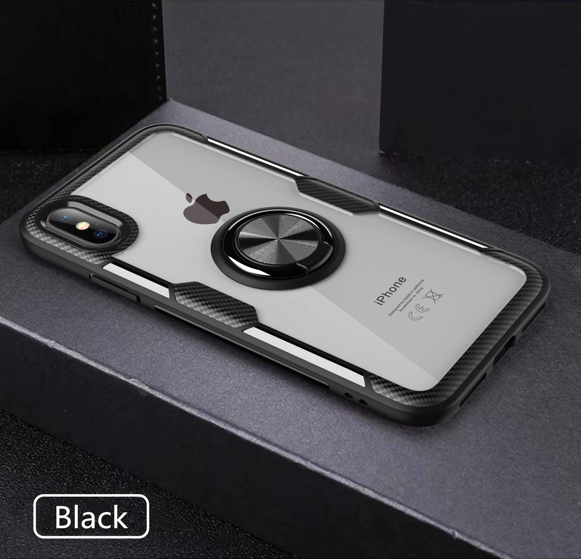 SORAKA Clear iPhone Xs/X Case with Ring Holder & Metal Plate - Slim Fit Transparent Hard PC Cover for Magnetic Car Mount | Perfect for Driving, Work & Daily Use