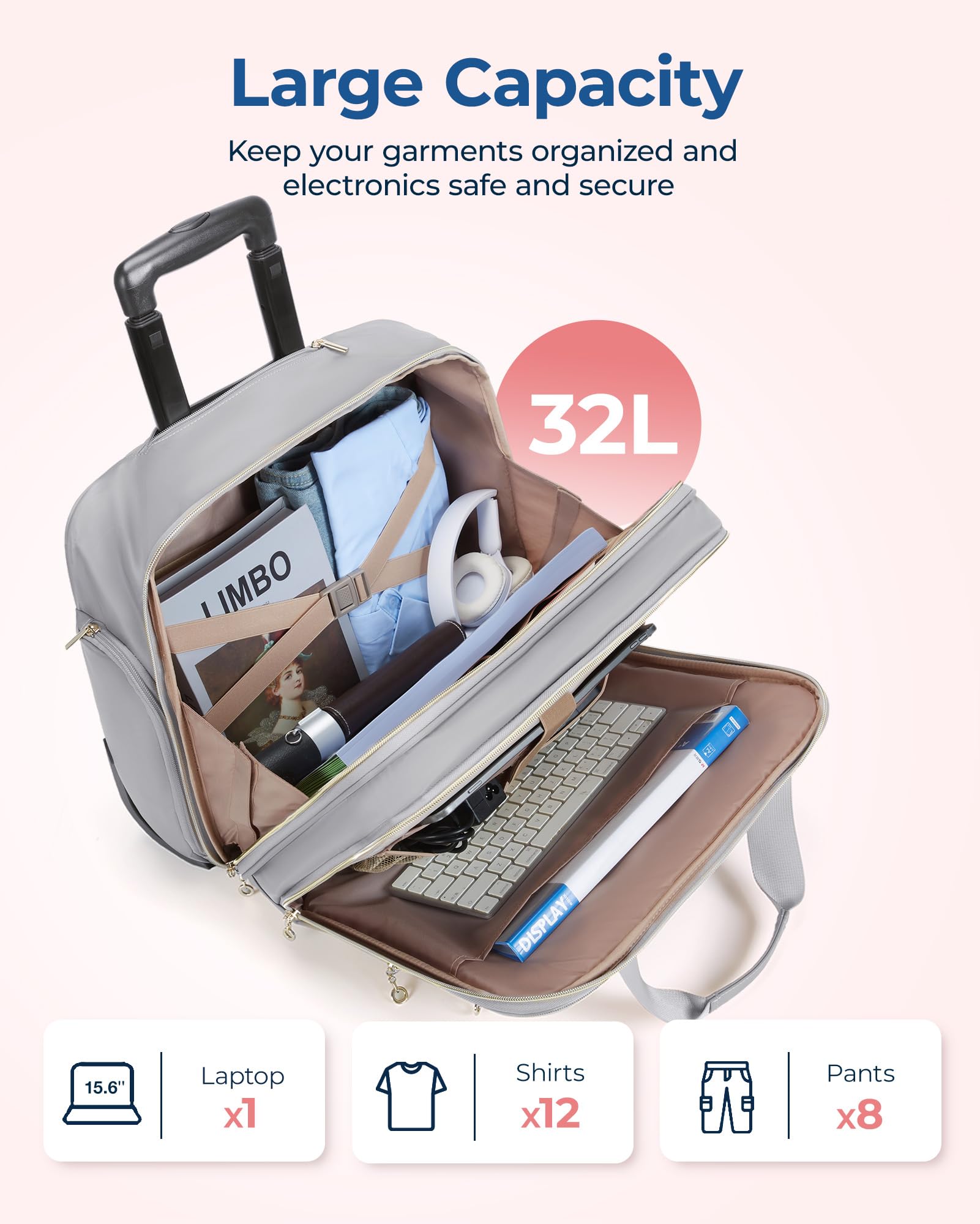 BAGSMART Women's Rolling Laptop Bag - 15.6 Inch Rolling Briefcase with TSA Lock, Underseat Carry-On Luggage for Travel, Work, and Business - Perfect for Commuting, Airports, and Office Use, Gray