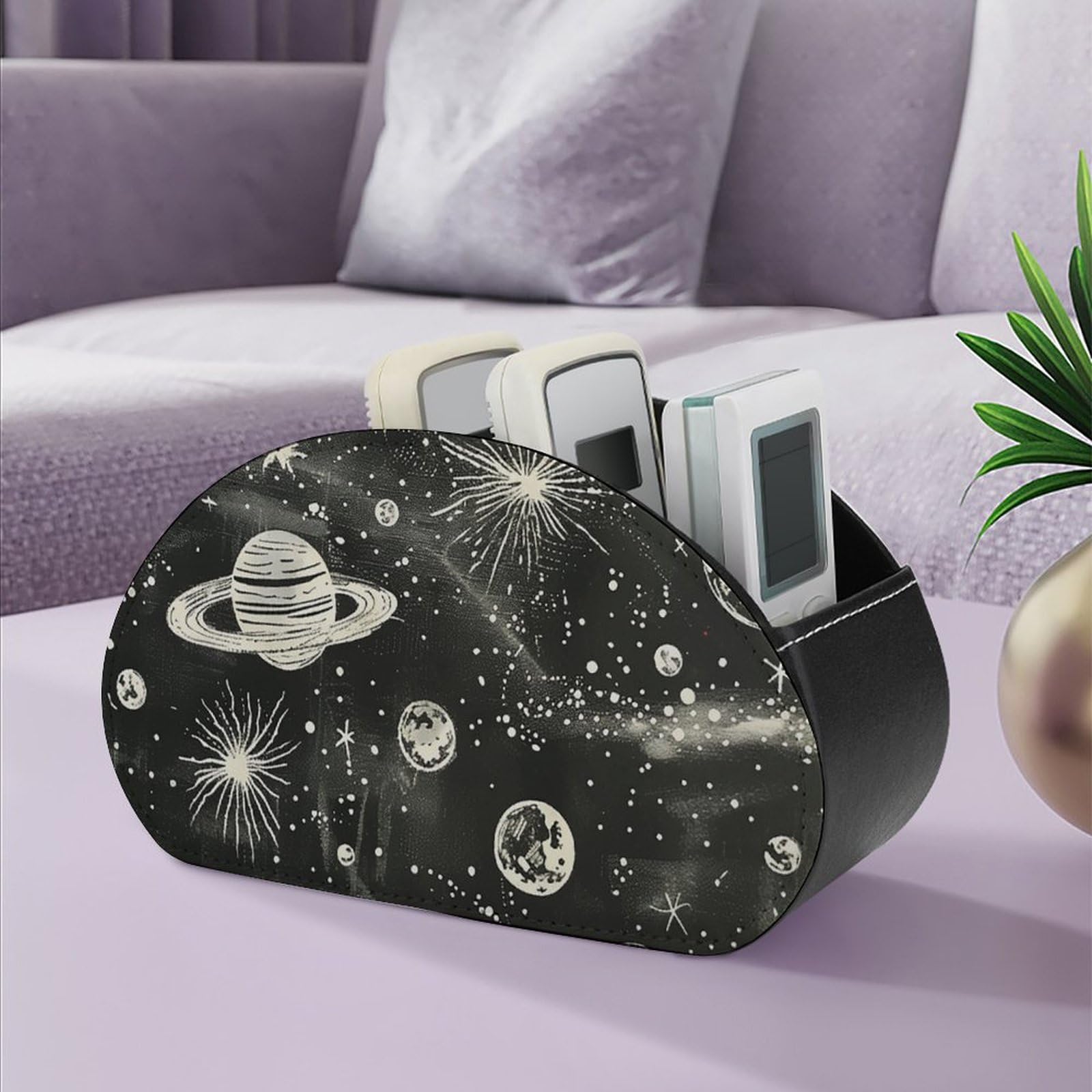 Remote Control Holder with Stars in The Night Print - Desktop Organizer & Cosmetic Storage Box for Remote Controls, Makeup Brushes, Keys & Small Items | Perfect for Living Room, Bedroom & Office Organization