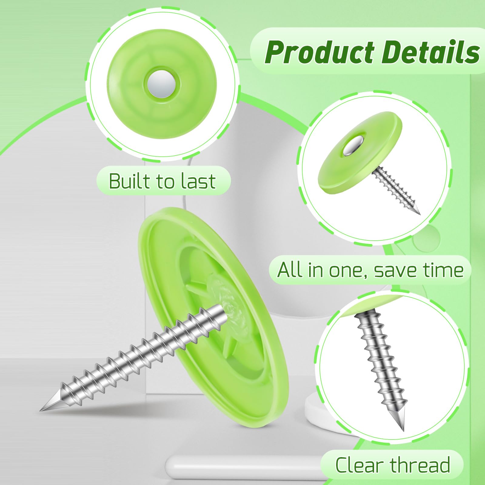 Kigley 1 Inch Galvanized Round Plastic Cap Roofing Nails - 2000 PCS for House Wrap, Foam Board, Roofing Felt, Insulation Film & Mass Loaded Vinyl Installation - Durable Tar Paper Nails for Home Construction and Roofing Projects