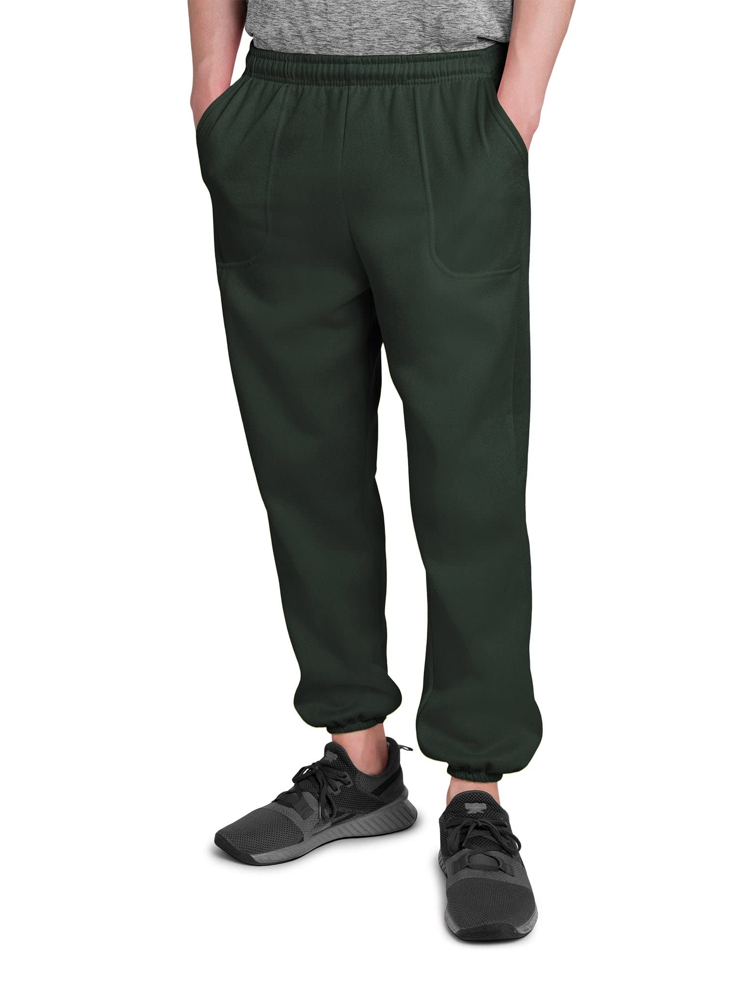 Men's Lightweight Fleece Sweatpants with Pockets & Elastic Cuff - Dark Green 2XL - Comfortable Lounge Pants for Home, Gym & Outdoor Activities