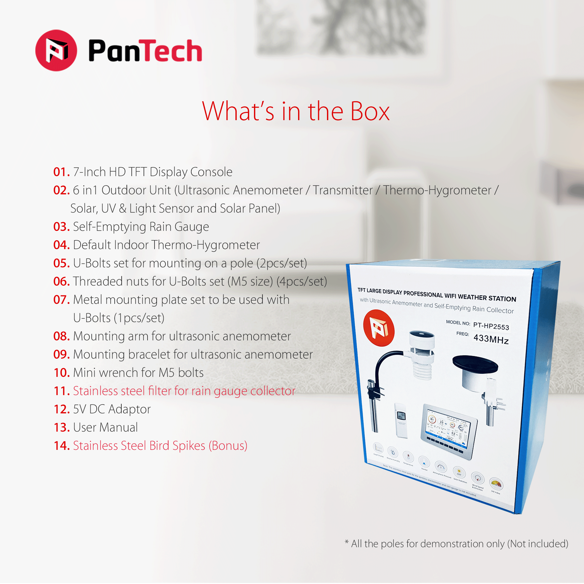PanTech Wireless Weather Station with WiFi, Ultrasonic Wind Sensor & Solar Power - PT HP2553 - AU Stock - Perfect for Home, Garden & Outdoor Monitoring