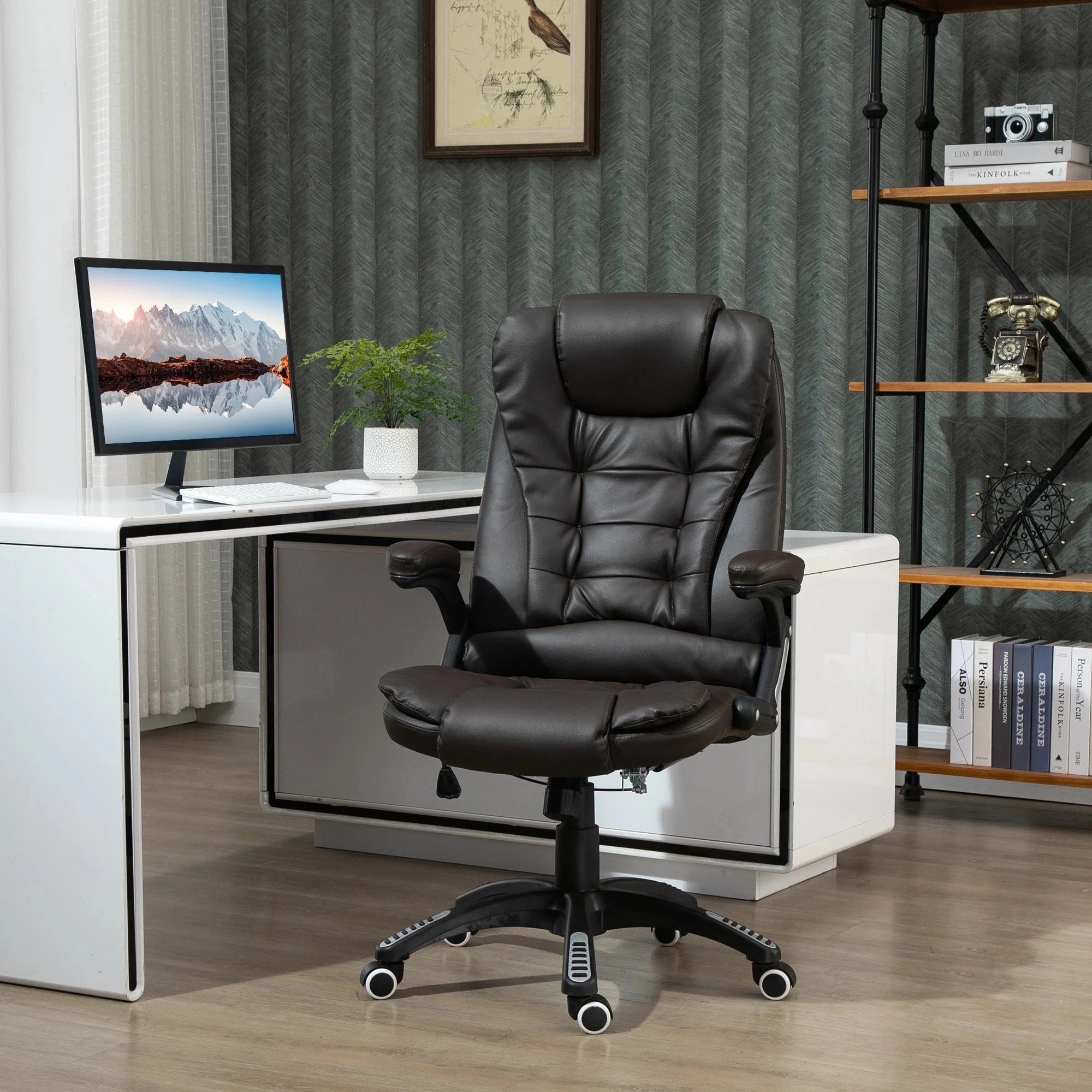 Premium High Back Faux Leather Executive Office Chair - Ergonomic Swivel Seat with Adjustable Height (Black/Gray) - Perfect for Home Office, Conference Rooms & Corporate Workspaces
