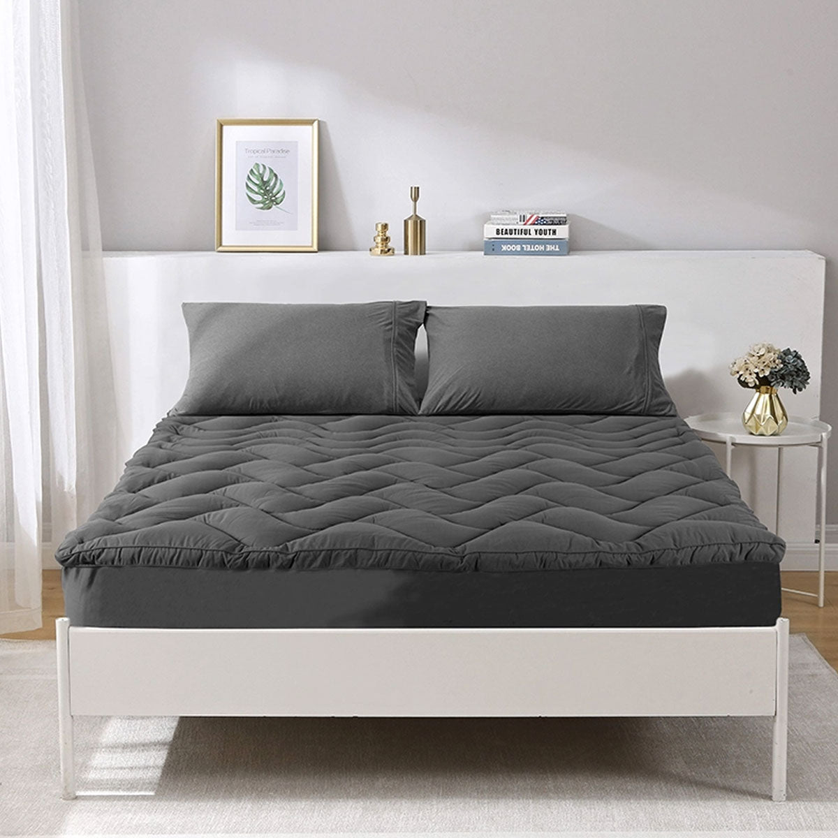 1000GSM Charcoal Memory Foam Mattress Topper King Size - Cooling Bed Topper for Pressure Relief & Back Pain - Perfect for Hot Sleepers & Side Sleepers