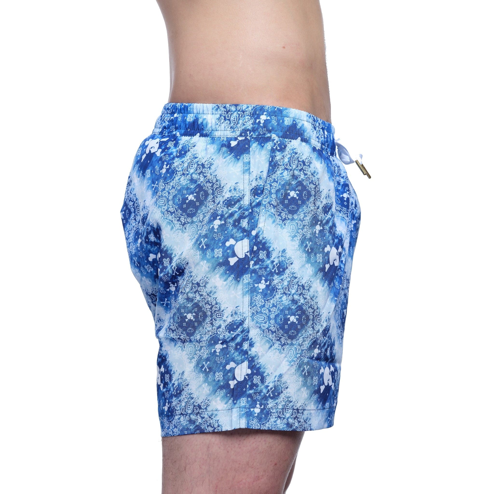 Indigo Bandana Print Swim Shorts for Men - Quick Dry Beach Swimwear with Pockets - Perfect for Swimming, Surfing, and Summer Vacations
