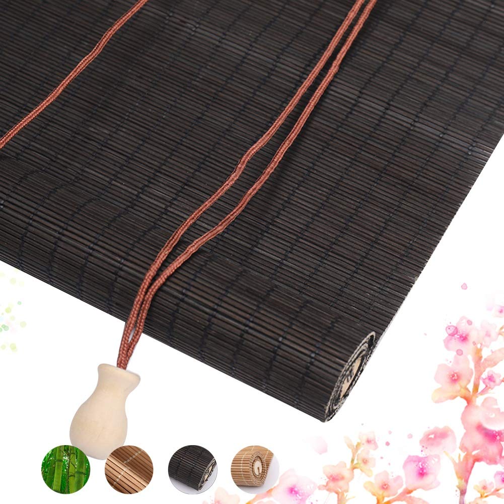 HAIPENG Bamboo Roller Blinds for Windows & Doors - Black Sun Shade (40/60/80/90cm Wide) - Custom Size 110x135cm - Natural Privacy & Light Filtering for Living Room, Bedroom, Patio