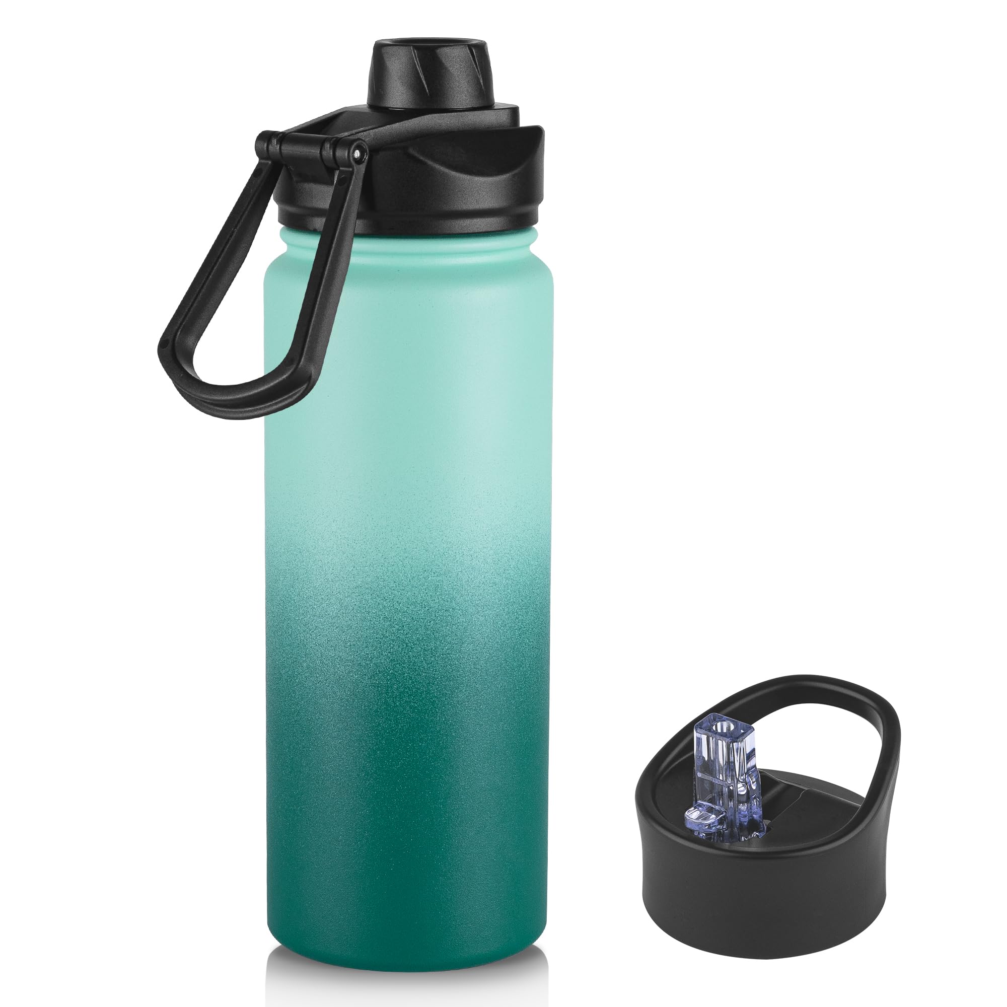 16 oz Stainless Steel Insulated Water Bottle with Straw & Wide Mouth Lid - Double Wall Vacuum Kids Water Bottle for School, Sports & Outdoor Activities - Leakproof Gradient Green Design (1 Pack)