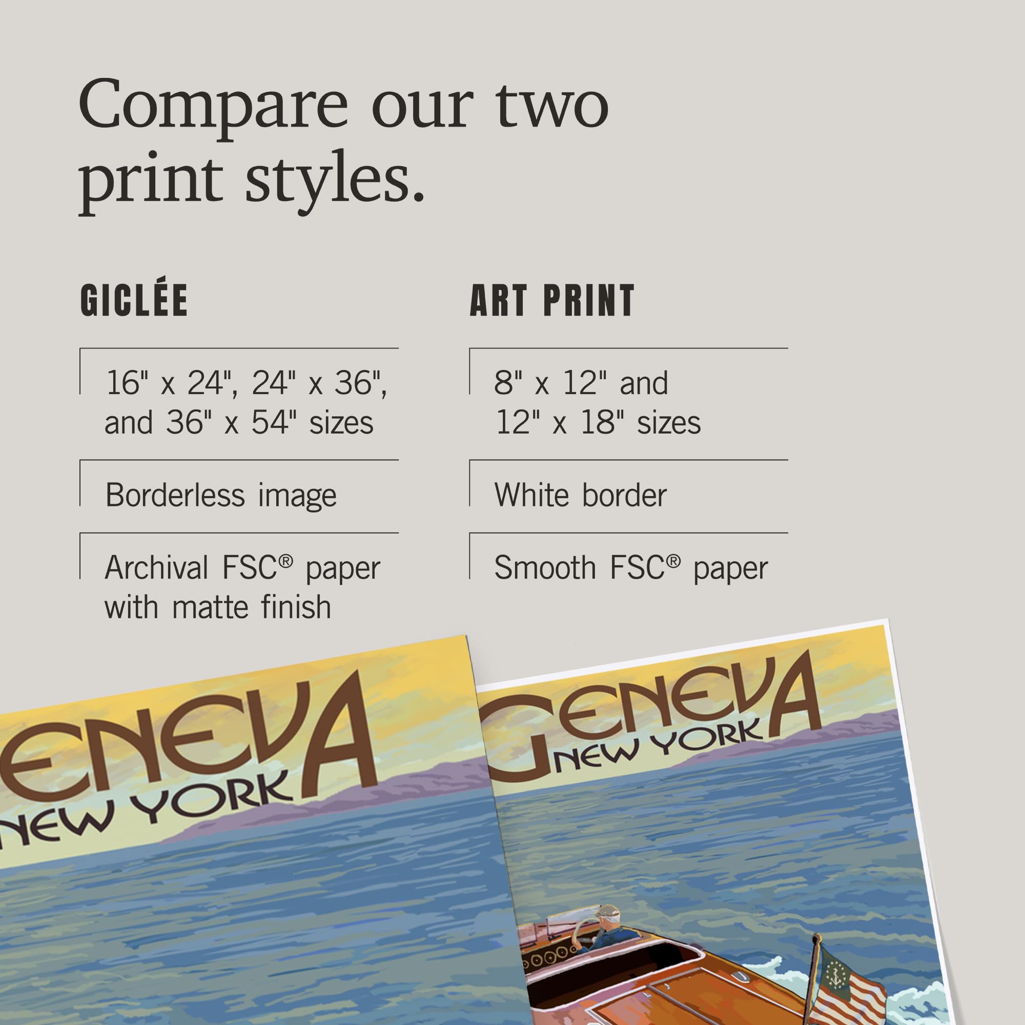 Lantern Press 16x24 Inch Giclee Art Print - Geneva New York Wooden Boat on Lake Landscape Wall Decor - Perfect for Living Room, Bedroom or Office Decoration