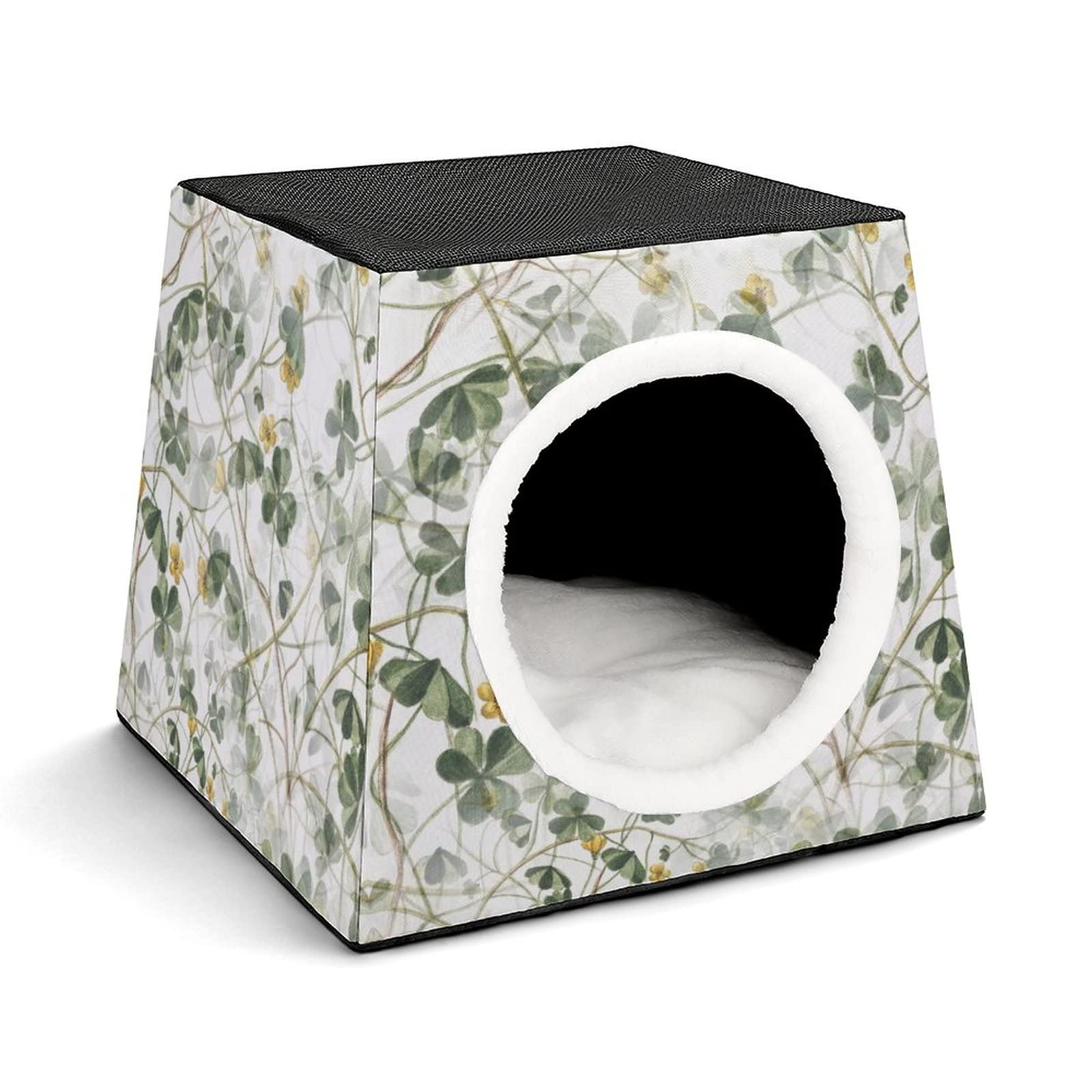 Personalized Cat Houses & Habitats - Printed Cat Cube, Cat Condo & Indoor Pet Bed Sofa Cave with Yellow Flower Green Leaf Design | Cozy Cat Furniture for Small Spaces, Apartments & Home Decor