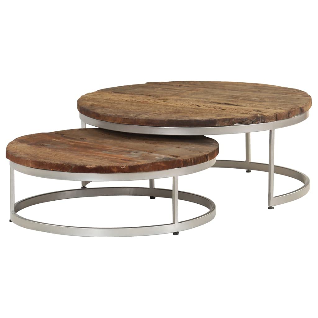 Esenlong 2-Piece Coffee Table Set - Rustic Reclaimed Wood & Industrial Steel Frame - Perfect for Living Room, Lounge, or Office Decor