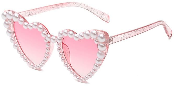 Heart Shaped Sunglasses with Pearl Accents - UV400 Protection for Festivals, Parties & Summer Outfits - Trendy Bling Accessory for Women & Girls