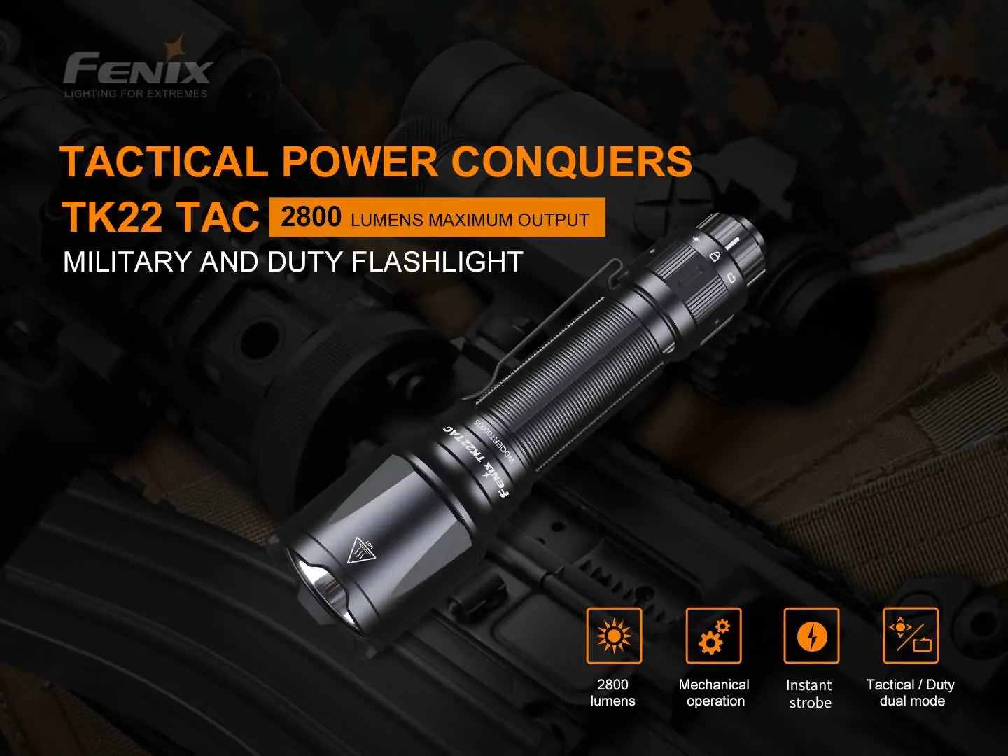 Fenix TK22 TAC Tactical Flashlight - 2800 Lumens High Power LED, Rechargeable, Waterproof for Camping, Hiking, Emergency & Outdoor Adventures