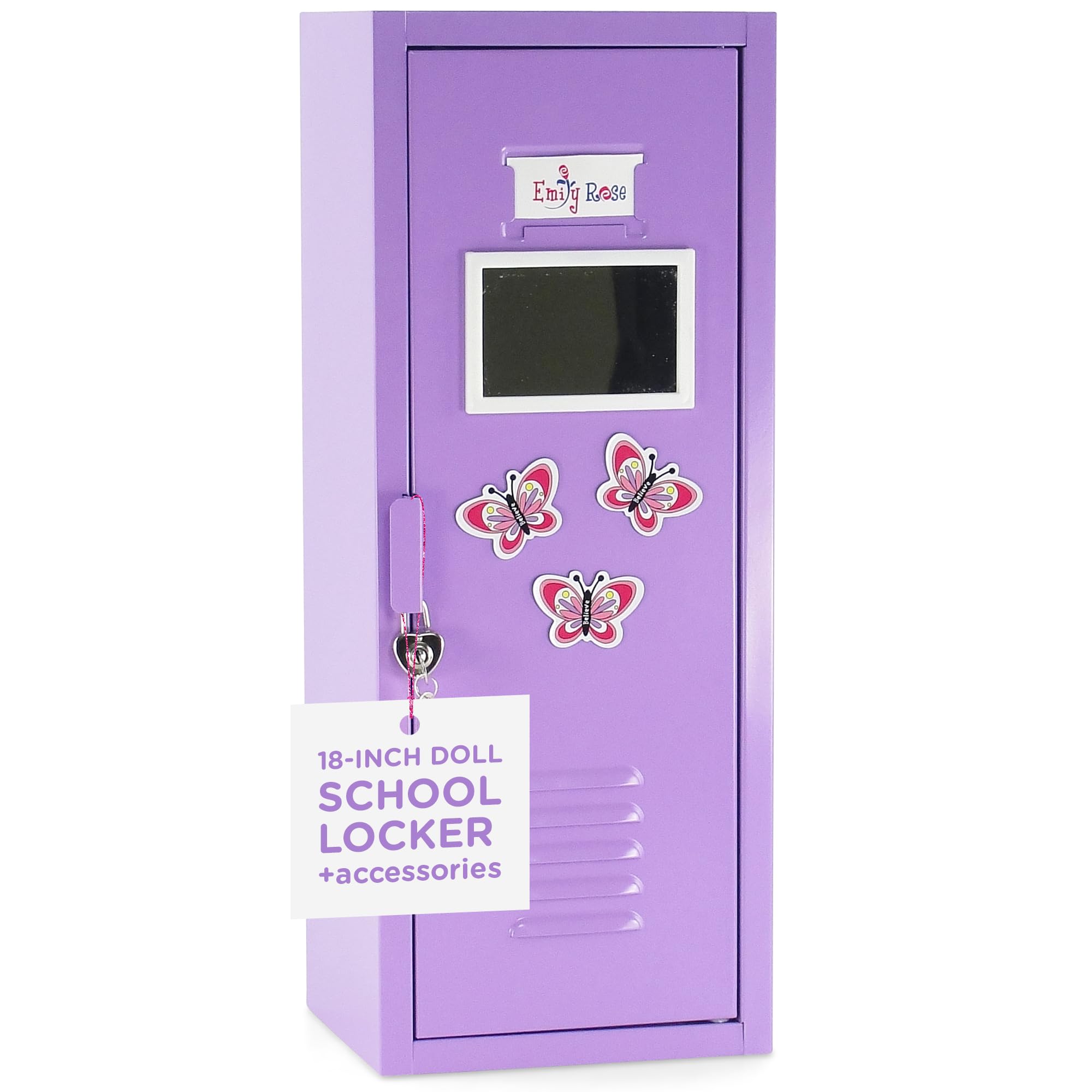 Emily Rose 18 Inch Doll Clothes Storage - Bright Purple School Locker with Accessories for American Girl Dolls | Includes Lock, Key & 5 Hangers | Perfect for Doll Clothing Organization & Playroom Decor
