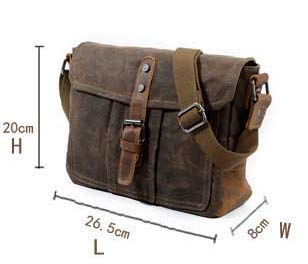 Men's Vintage Waxed Canvas Leather Messenger Bag - 10 Inch Waterproof Crossbody Shoulder Bag for Work, Travel & Everyday Use