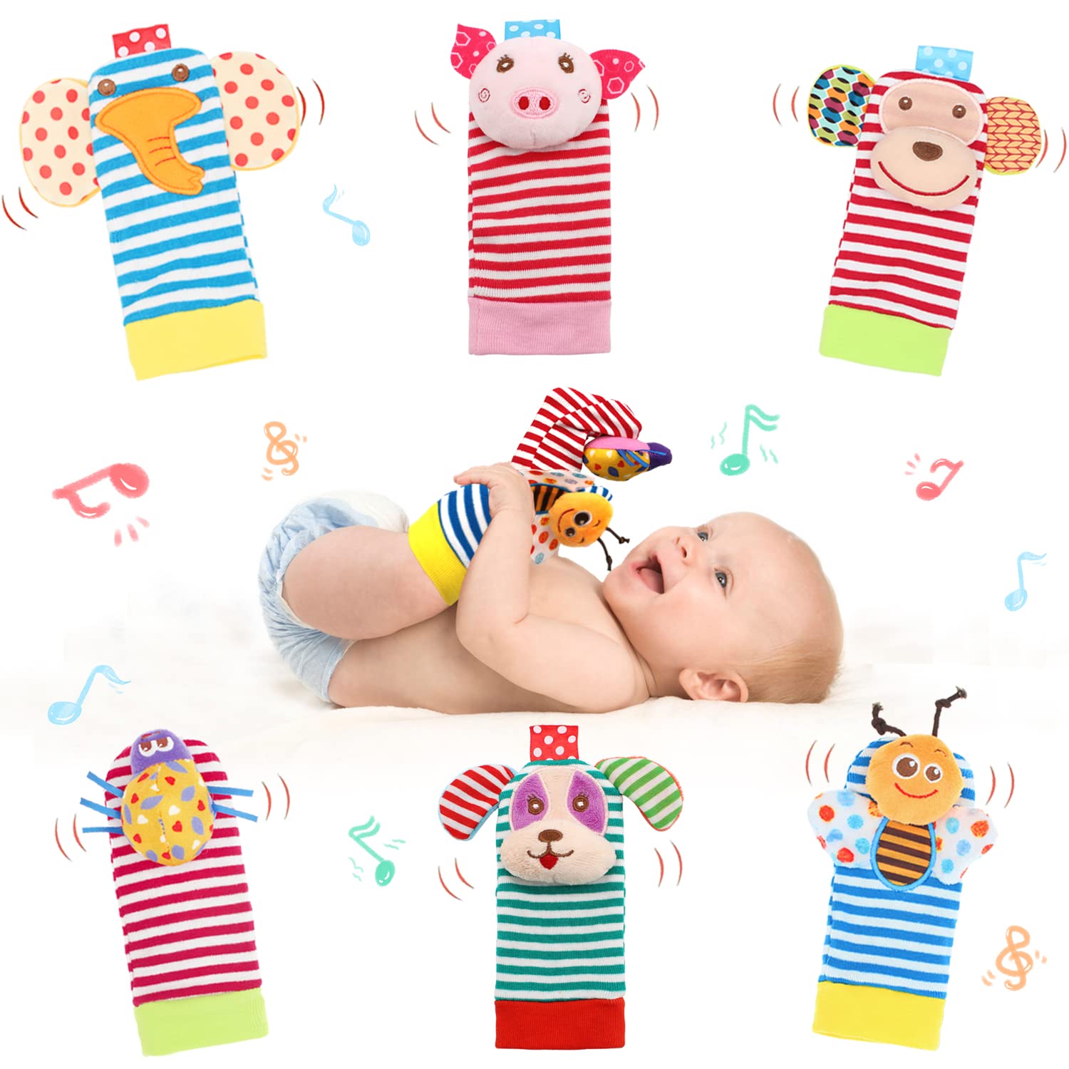 BLOOBLOOMAX Baby Sock Rattles - Soft Animal Foot Finder Toys for Infants 0-24 Months | Educational Sensory Toys for Newborns & Toddlers | Perfect for Early Learning, Tummy Time & Developmental Play