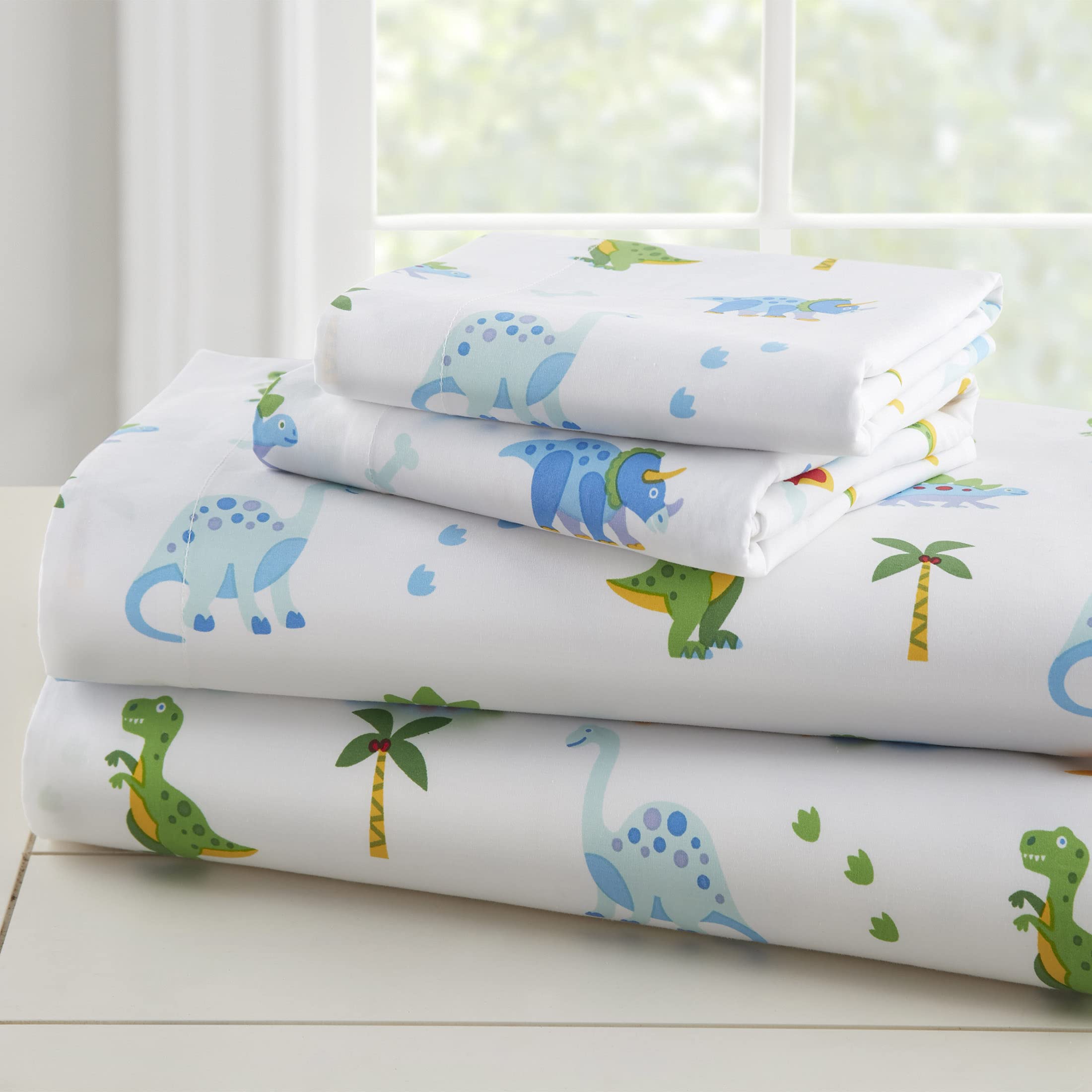 Wildkin Dinosaur Land Plush Blanket Bundle - 5 Piece Twin Bed in a Bag Set | Ultra Soft Cotton Blanket for Kids & Adults | Perfect for Bedroom, Dorm Room, Sleepovers & Cozy Movie Nights