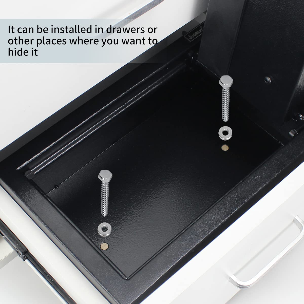 JUGREAT Electronic Digital Security Safe with Induction Light - Steel Construction Hidden Drawer Safe with Key Lock for Home, Office, Hotel & Business - Secure Cash, Jewelry & Documents in Style