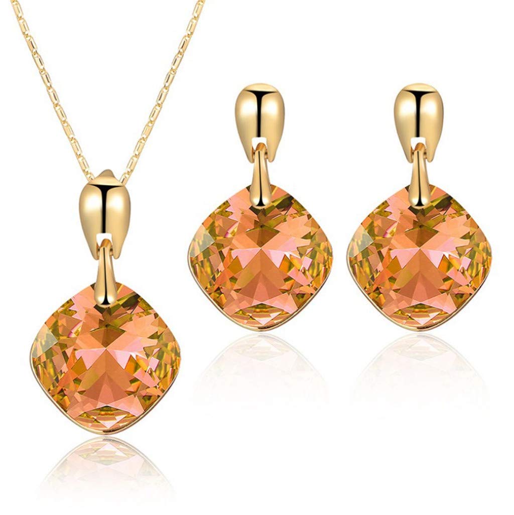 Diamond Earrings and Necklace Set for Women - 18K Gold Electroplated Alloy Jewelry Set - Perfect for Weddings, Parties & Gifts