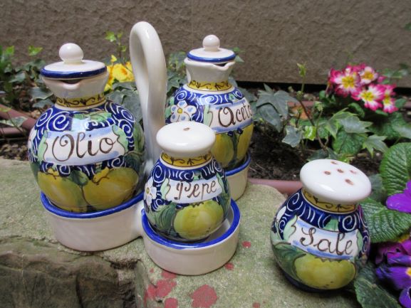 Ceramic Oil and Vinegar Set - Elegant Glass Bottles with Pour Spouts for Kitchen & Dining Table Decor