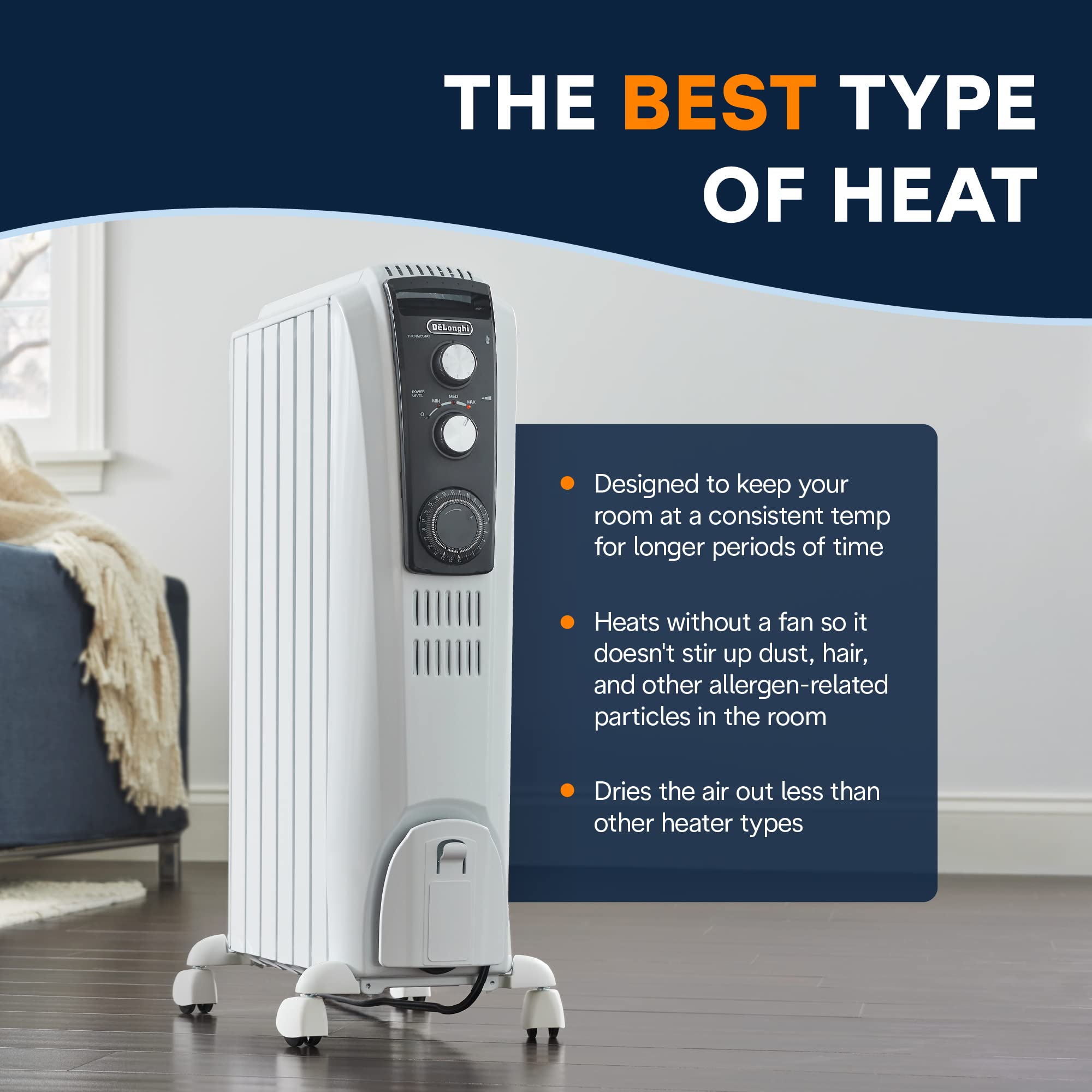 De'Longhi TRD40615T 1500W Oil Filled Radiator Heater - Portable Electric Space Heater with Programmable Timer & Safety Features for Bedroom, Office, Living Room | Indoor Room Heater for Winter Home Heating