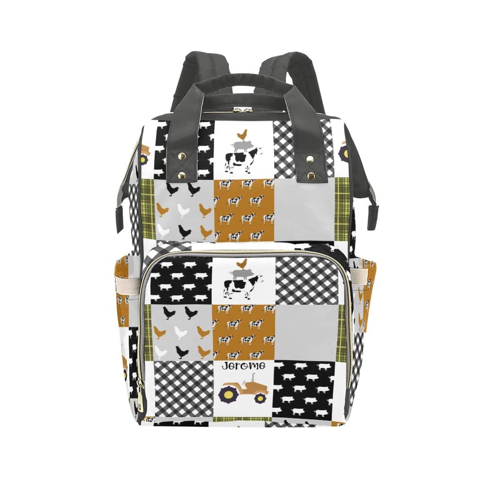 Personalized Name Diaper Backpack - Farm Animal Themed (Cow, Pig, Chick) Multifunctional Travel Backpack for Parents - Waterproof Baby Nappy Bag with Insulated Pocket - Perfect for Daycare, Park Outings & Family Travel