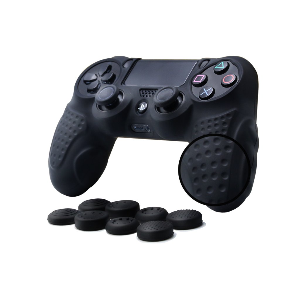 Premium Anti-Slip Silicone Cover for Sony PS4 Controller - DualShock 4 Skin Grip Protector Case Compatible with PS4/PS4 Slim/PS4 Pro (Includes 8 Thumb Grips) - Black - Perfect for Gaming, Protection & Enhanced Grip During Intense Gameplay