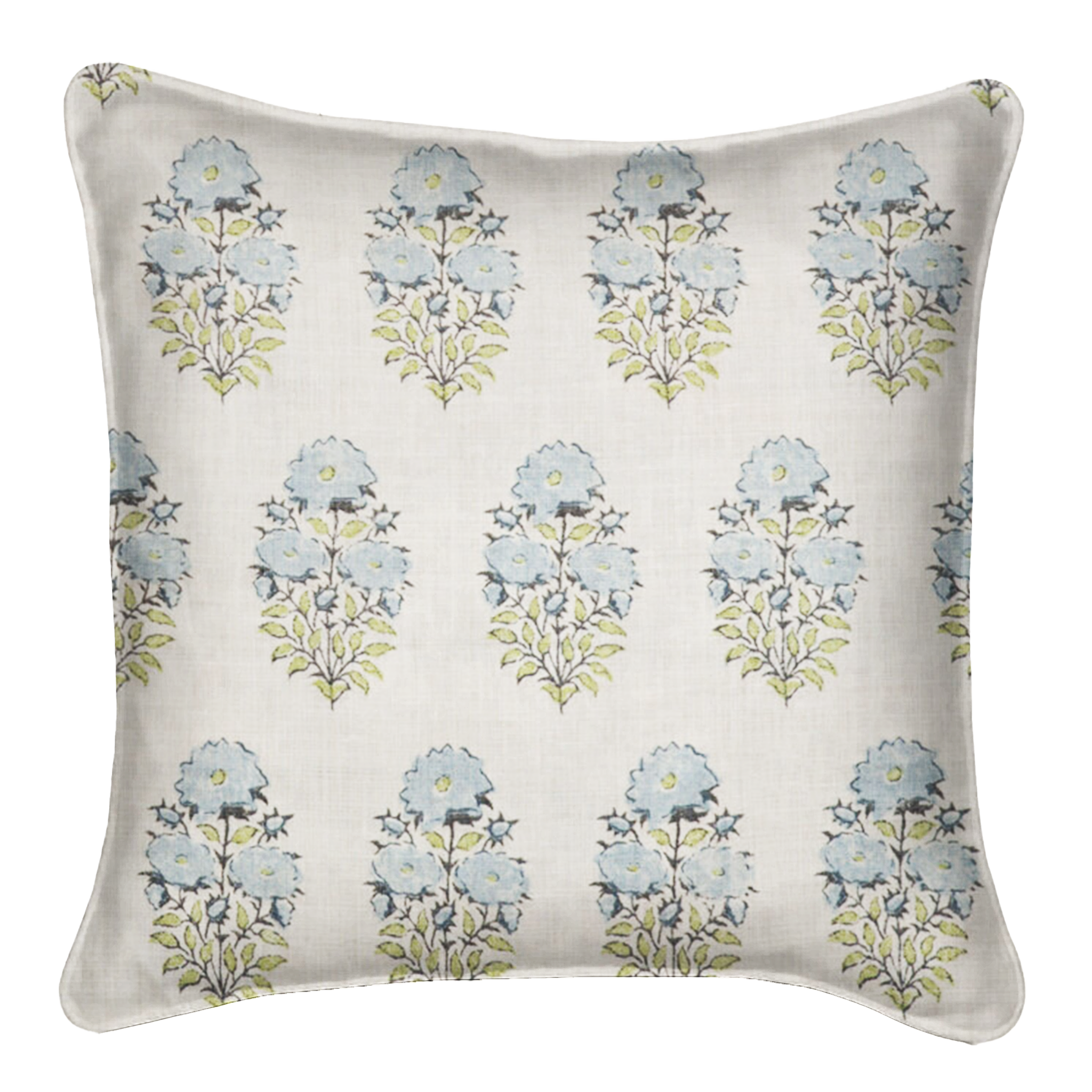 Exquisite Mughal Flower Blue Pillow Cover - Handmade Indian Embroidery Decorative Cushion Case - Perfect for Sofa, Bedroom & Boho Home Decor