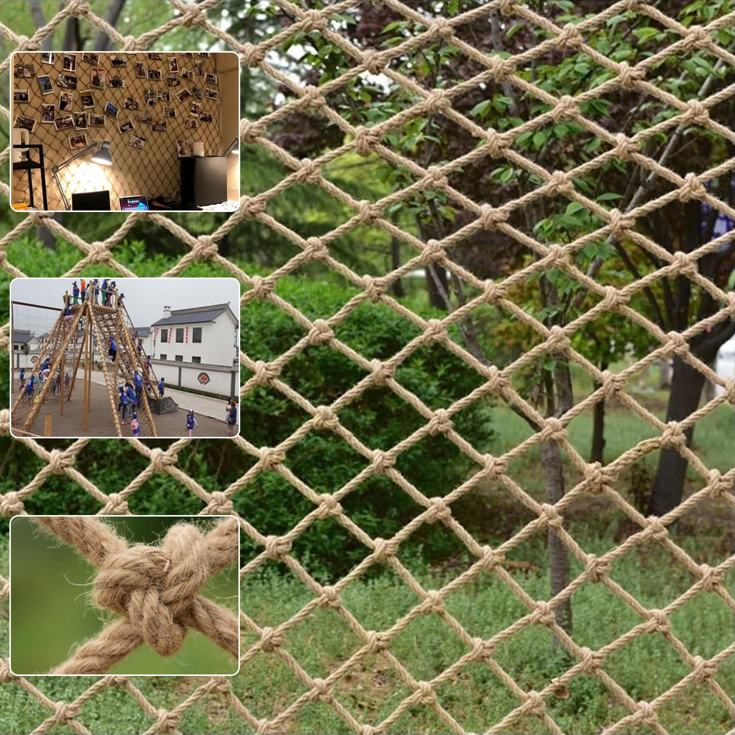 Durable Hemp Rope Climbing Net for Kids - Safety Tree House & Playground Netting for Balcony, Stairs, Fence Protection - Heavy Duty Indoor/Outdoor Decor (Perfect for Backyard Play Areas & Adventure Climbs)