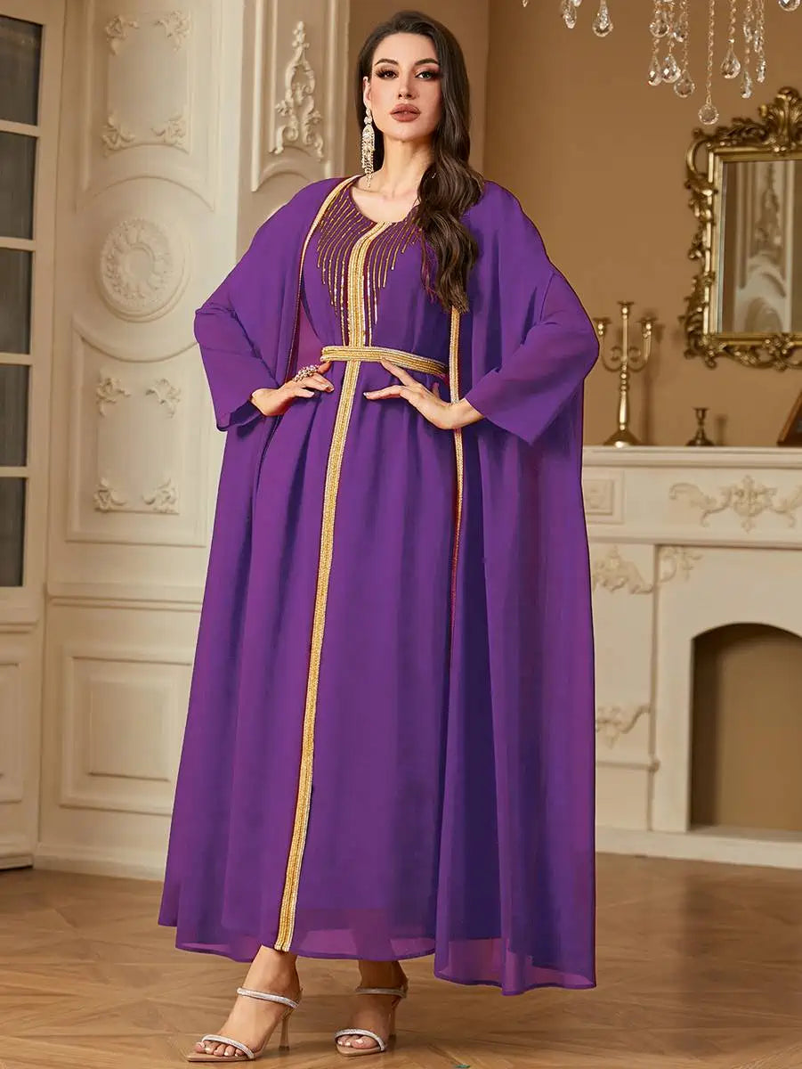 2-Piece Chiffon Caftan Dress Set for Women - Elegant Kaftan Outfit for Weddings, Parties & Special Occasions | Flowy Beach Coverup & Summer Evening Wear