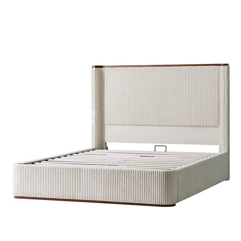 Thaine Hydraulic Storage Bed with LED Lighting & USB Charging Ports - Space-Saving Bed Frame with Underbed Storage for Small Apartments & Dorms
