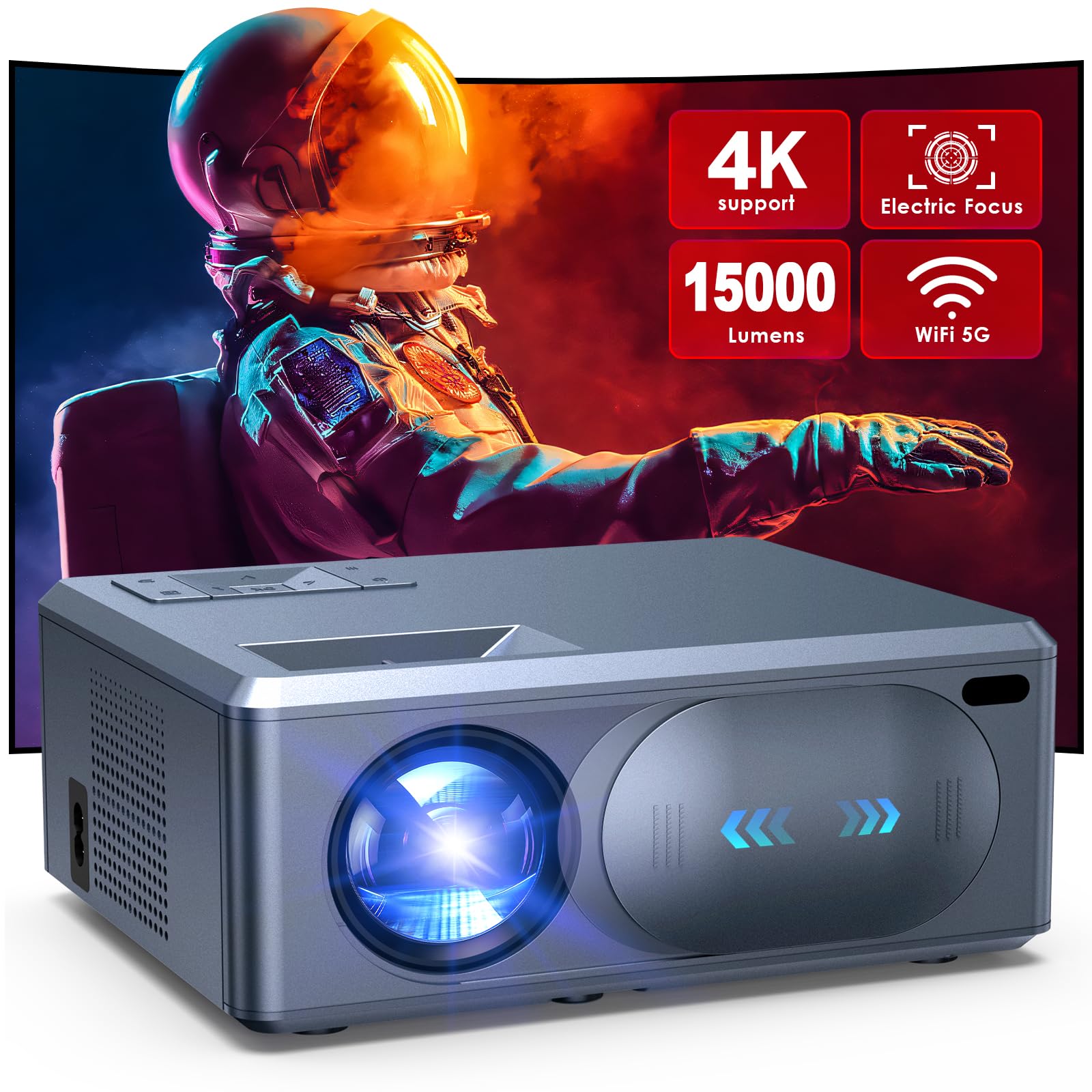 JOWLURK 4K Projector with 5G WiFi & Bluetooth - 15000L HD Outdoor Movie Projector, Portable Home Theater for iPhone, Android, TV, HDMI, USB, Laptop, DVD, PS5 - Perfect for Backyard Movie Nights & Gaming