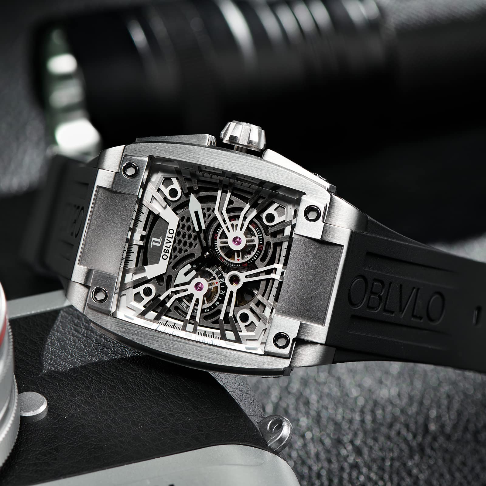 Men's Super Luminous Automatic Watch - Luxury Sport Square Skeleton Mechanical Watch with Rubber Strap | Waterproof & Shock Resistant | Perfect for Business, Casual Wear & Outdoor Activities (GM)