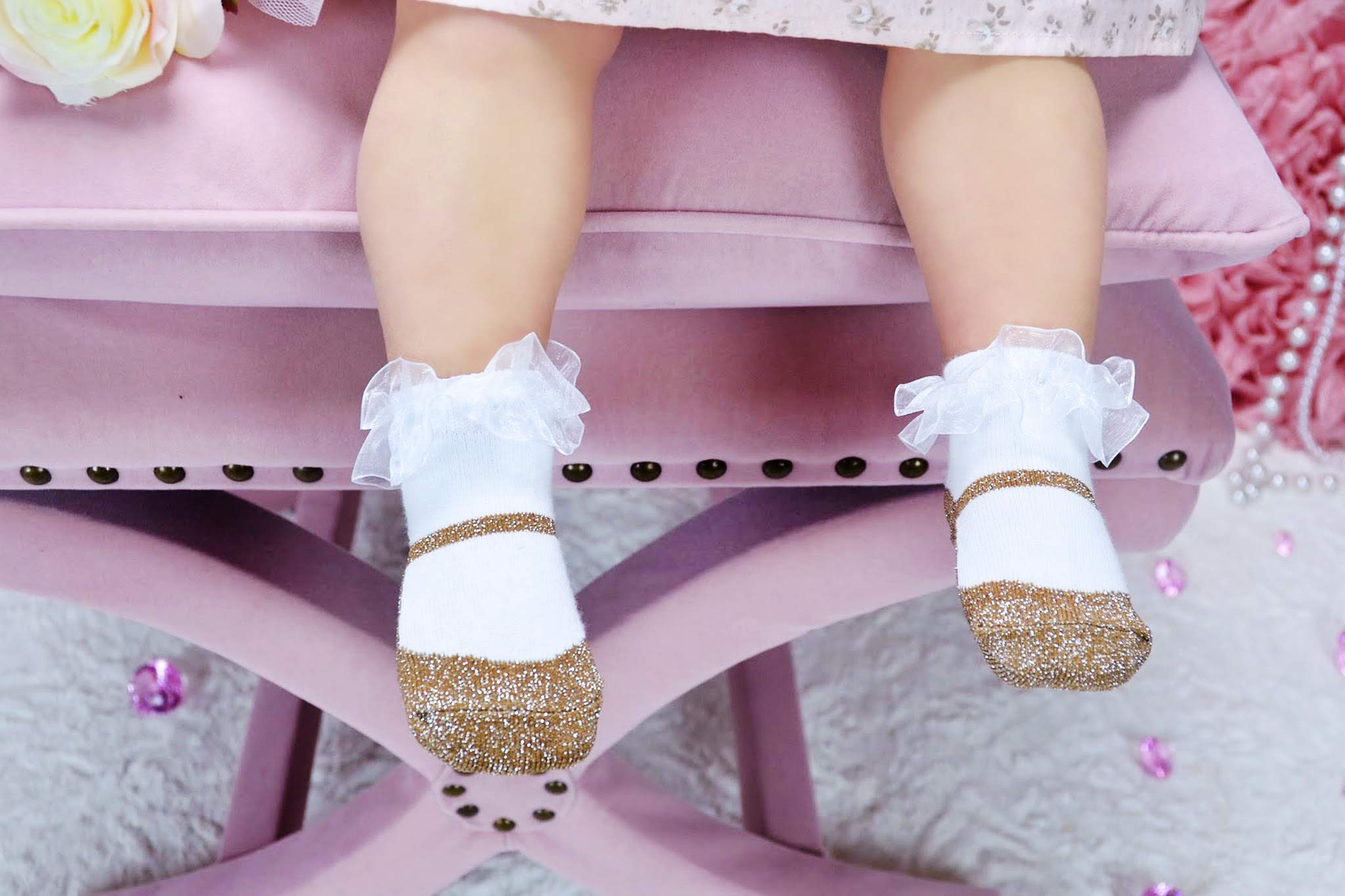 Baby Girls' Anti-Slip Mary Jane Socks - Cotton Shoes Look for Toddlers - Playtime & Nursery
