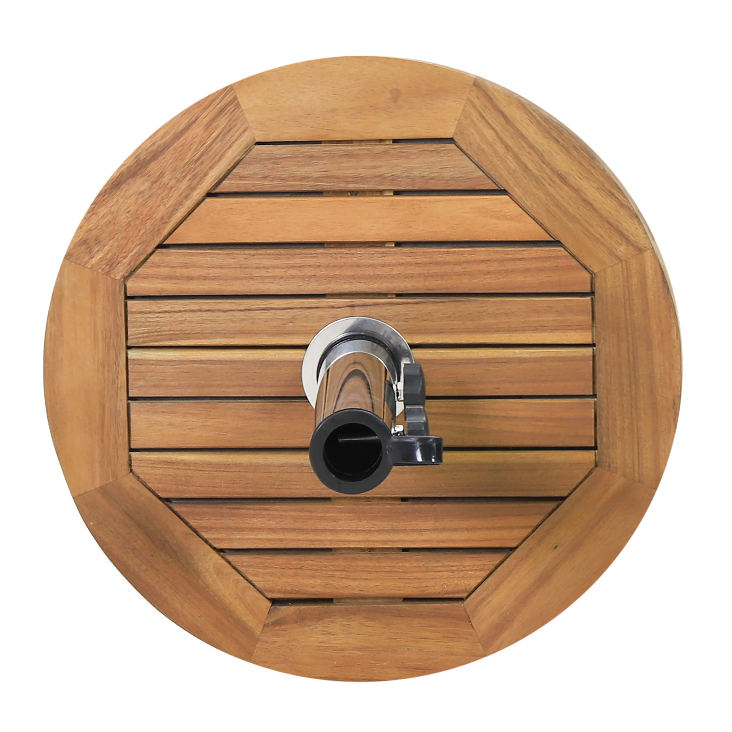 Christopher Knight Home 314641 Ralph Outdoor Umbrella Base - 17.75 Inch Heavy Duty Teak & Stainless Steel Weighted Stand - Perfect for Patio, Poolside, Garden, and Backyard Use